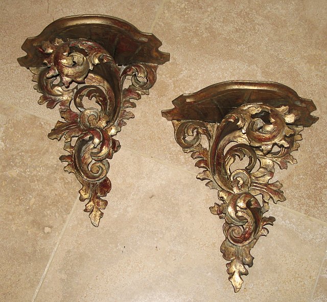 Pair of Carved Wood Wall Brackets