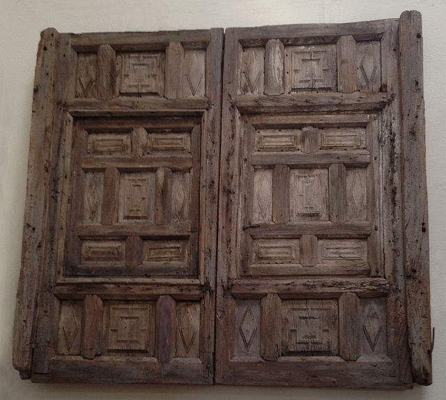 Pair of Spanish Carved Pino Wood Shutters
