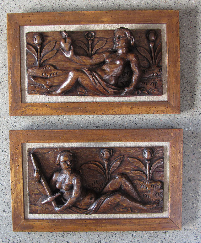 Pair of Continental Oak Carved Plaques