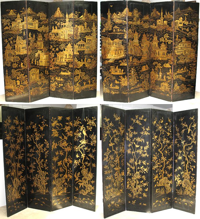 Pair English Four Panel Chinoiserie Screens SOLD