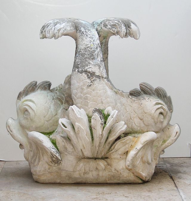 Pair of Italian <span style='font-size:96%'>Limestone Dolphins</span>