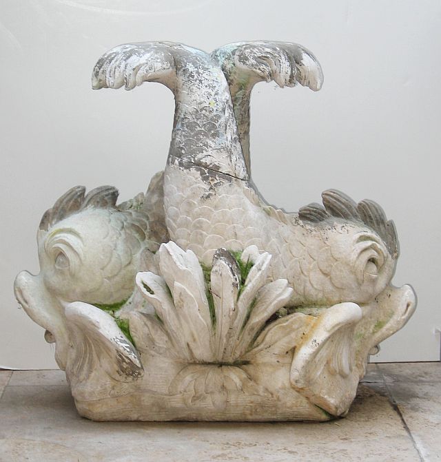 Pair of Italian <span style='font-size:96%'>Limestone Dolphins</span>