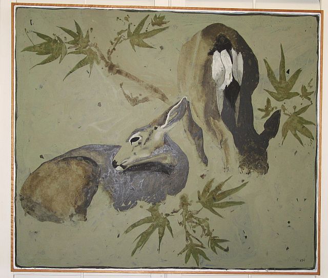 Oil on Canvas of Two Resting Deer