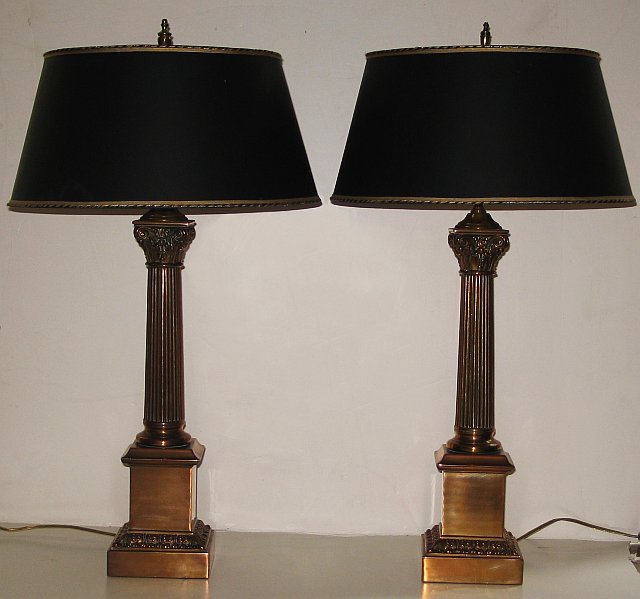Pair of Brass Columnar Lamps