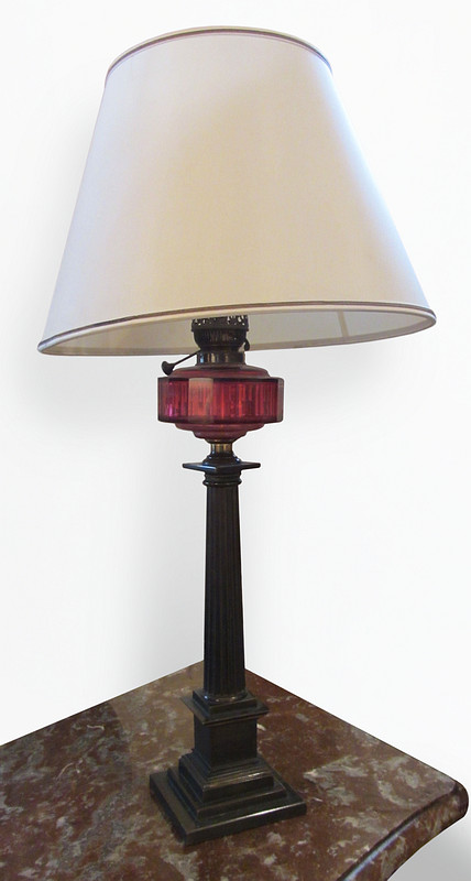 Cranberry Glass and Brass Lamp